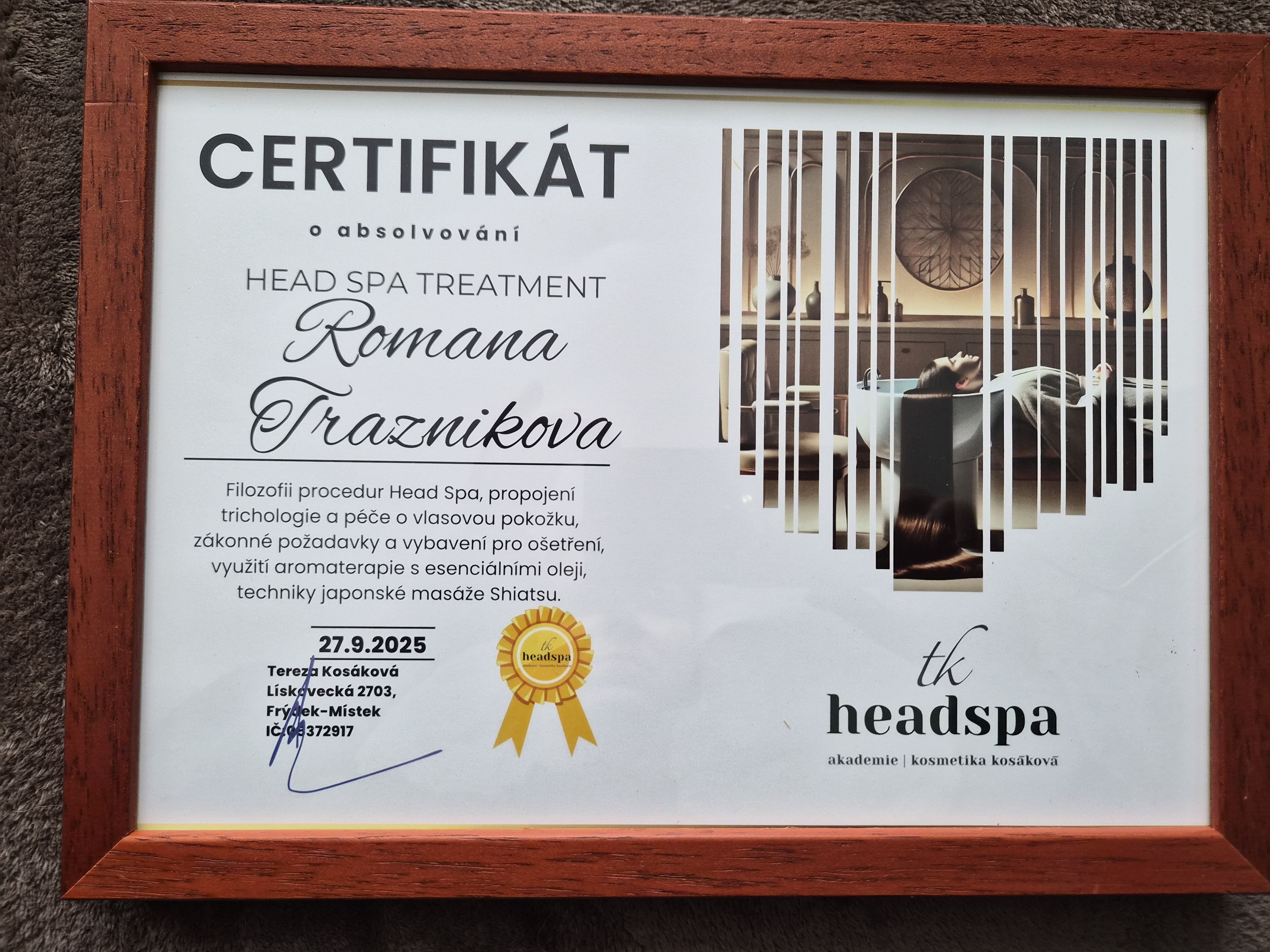 Certifikát Head Spa Treatment
