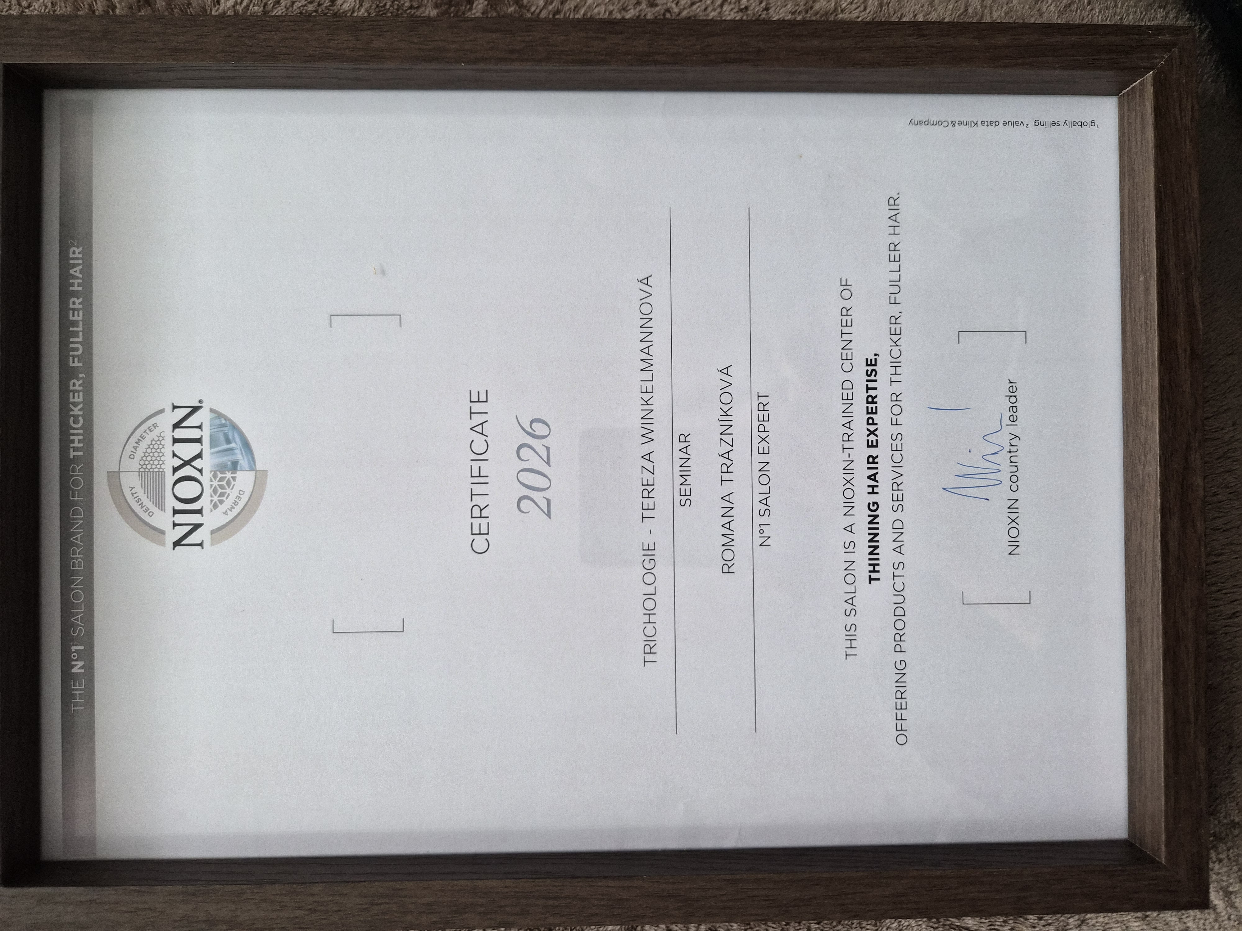 Nioxin Certificate, Salon Expert